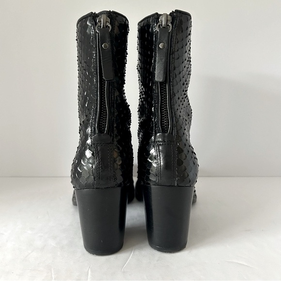 Ecco Snakeskin Embossed Leather Ankle Boot Shoe Block Heel Goth Size EU37 US 6.5 - Picture 5 of 14